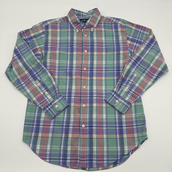 Ralph Lauren Other - Ralph Lauren Boy’s Plaid 100% Cotton Poplin Shirt Blue, Green, Red Large (14-16)